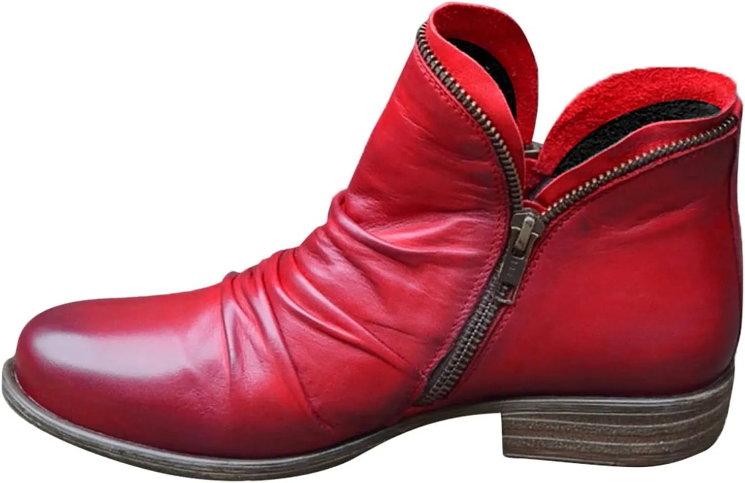 Cathalem Ankle Boots for Women Retro Casual Zipper Womens Boots Low Heel Short Shoes Side Zip-up Leather Damping Shoes