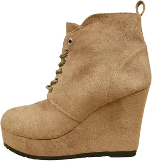 Cathalem Ankle Boots for Women Wedge Booties Fall Ankle Boots Tie Knot Stacked Heeled Side Zipper Winter Dress Shoes