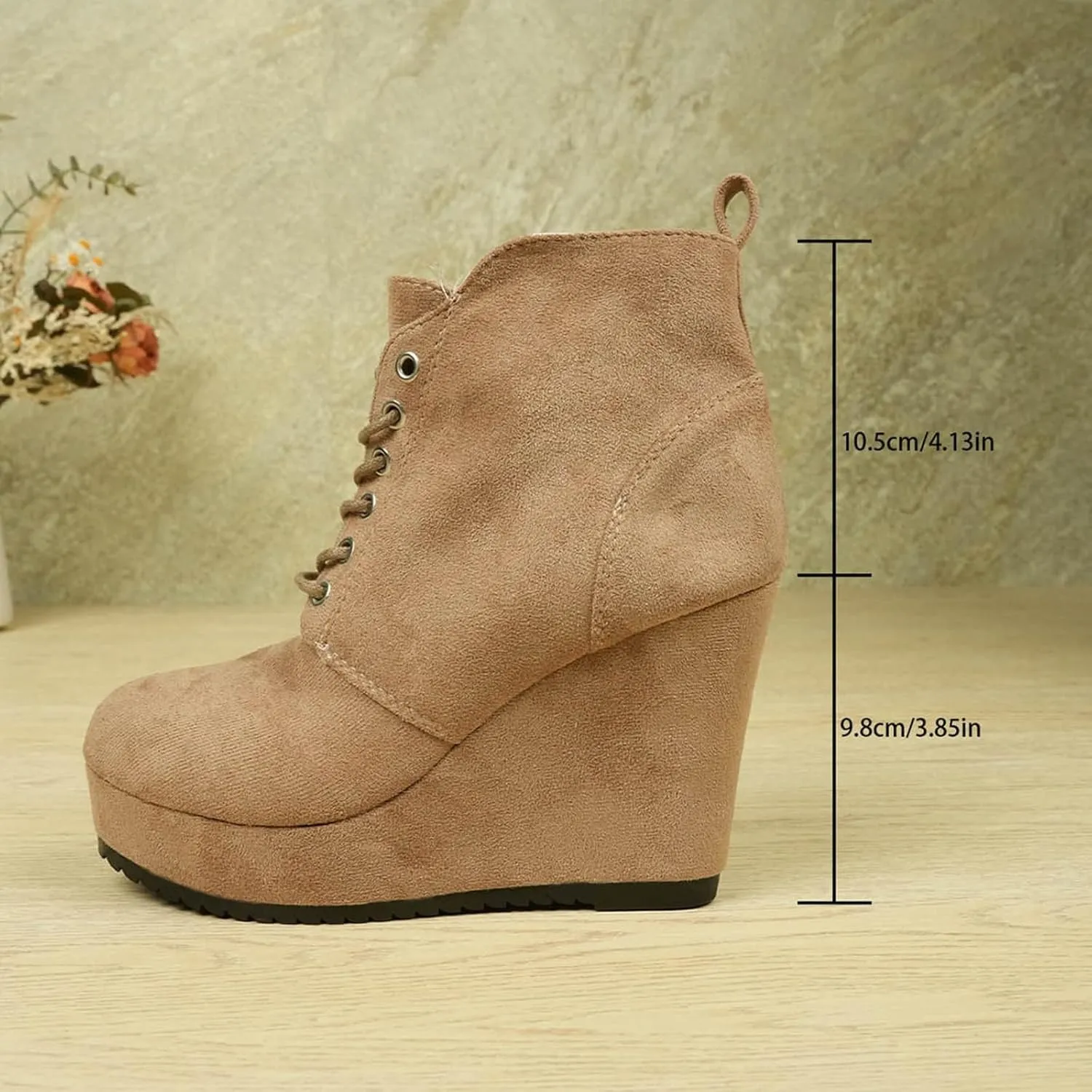 Cathalem Ankle Boots for Women Wedge Booties Fall Ankle Boots Tie Knot Stacked Heeled Side Zipper Winter Dress Shoes