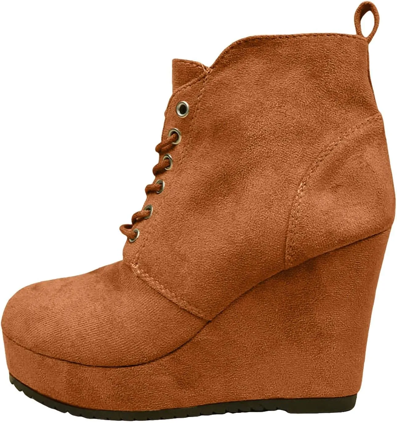 Cathalem Ankle Boots for Women Wedge Booties Fall Ankle Boots Tie Knot Stacked Heeled Side Zipper Winter Dress Shoes