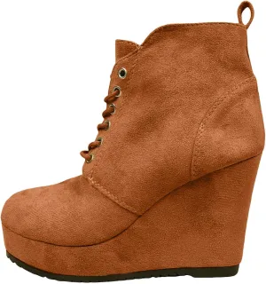 Cathalem Ankle Boots for Women Wedge Booties Fall Ankle Boots Tie Knot Stacked Heeled Side Zipper Winter Dress Shoes