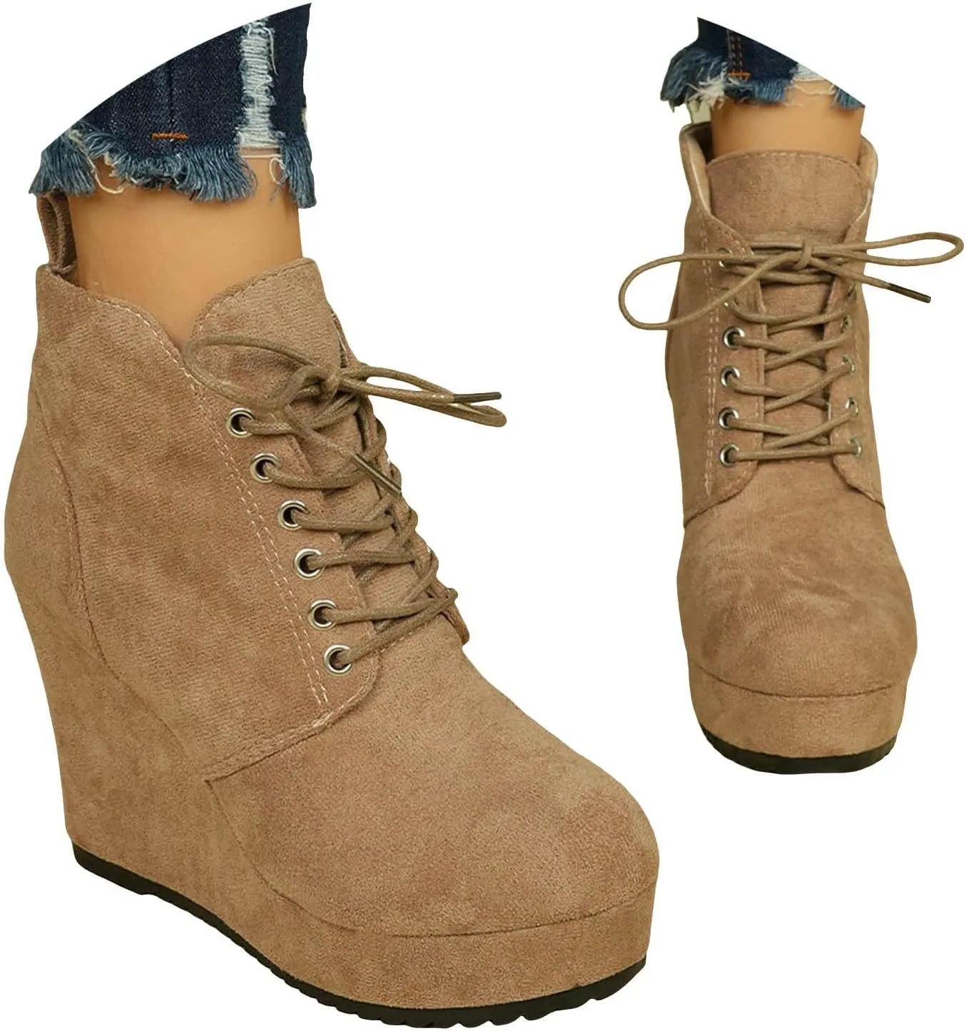 Cathalem Ankle Boots for Women Wedge Booties Fall Ankle Boots Tie Knot Stacked Heeled Side Zipper Winter Dress Shoes