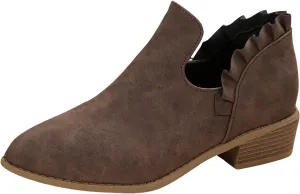 Cathalem Ankle Boots for Women, Womens Fall Cutout Booties Low Heels Stacked Ruffle Slip On Dress Short Boots Shoes