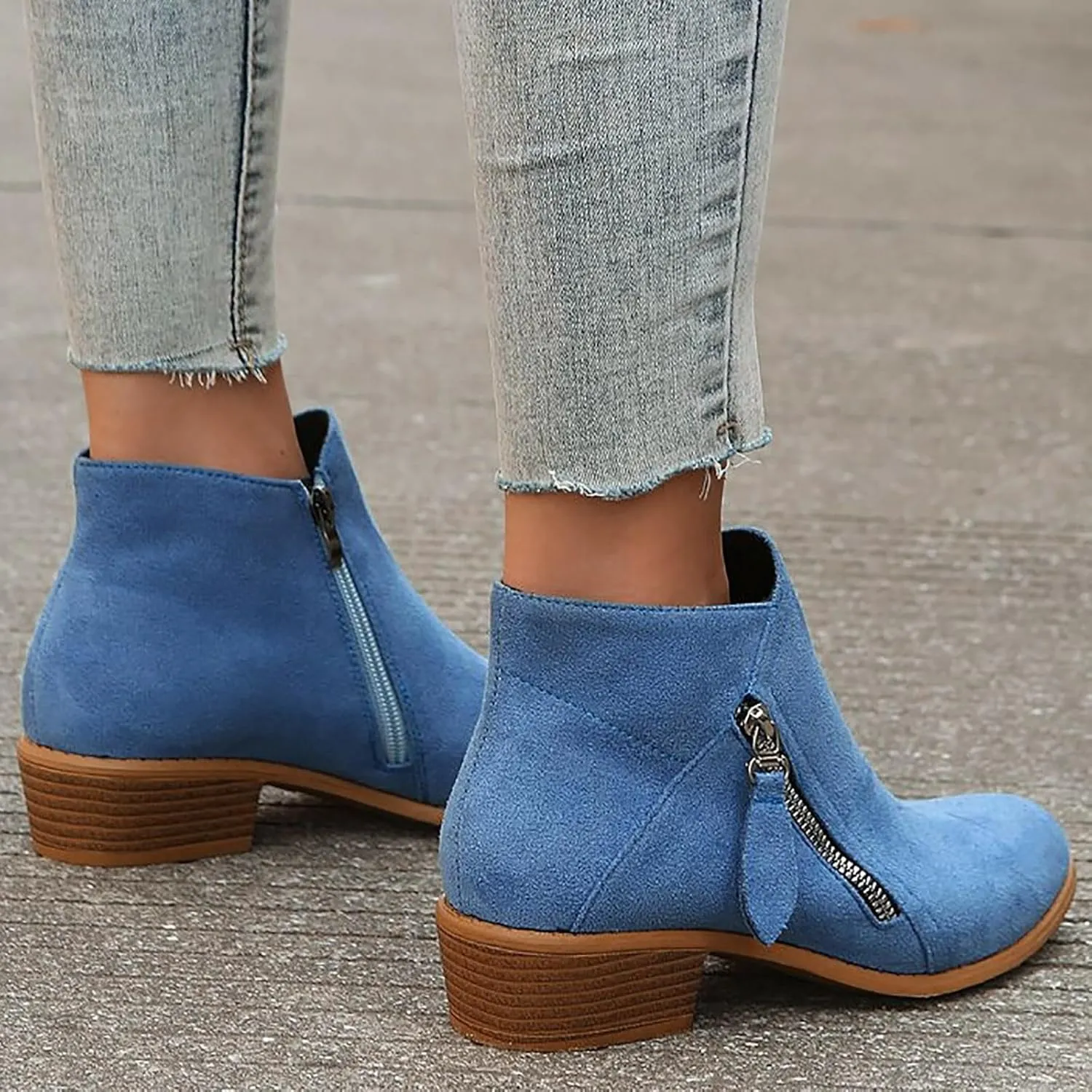 Cathalem Ankle Boots for Women, Women's Tie Knot Chelsea Pump Ankle Boots Closed Toe Stacked Heel Booties Shoes