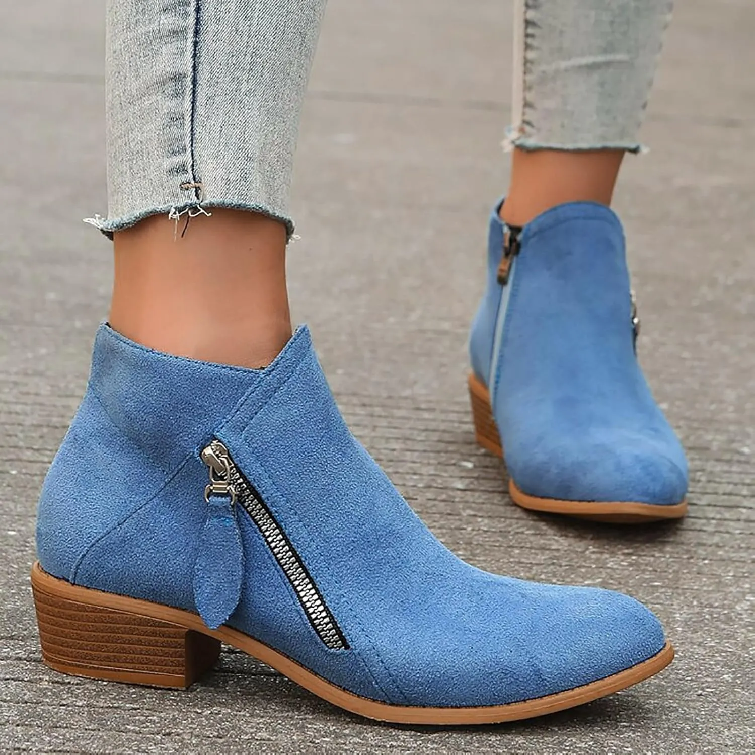 Cathalem Ankle Boots for Women, Women's Tie Knot Chelsea Pump Ankle Boots Closed Toe Stacked Heel Booties Shoes