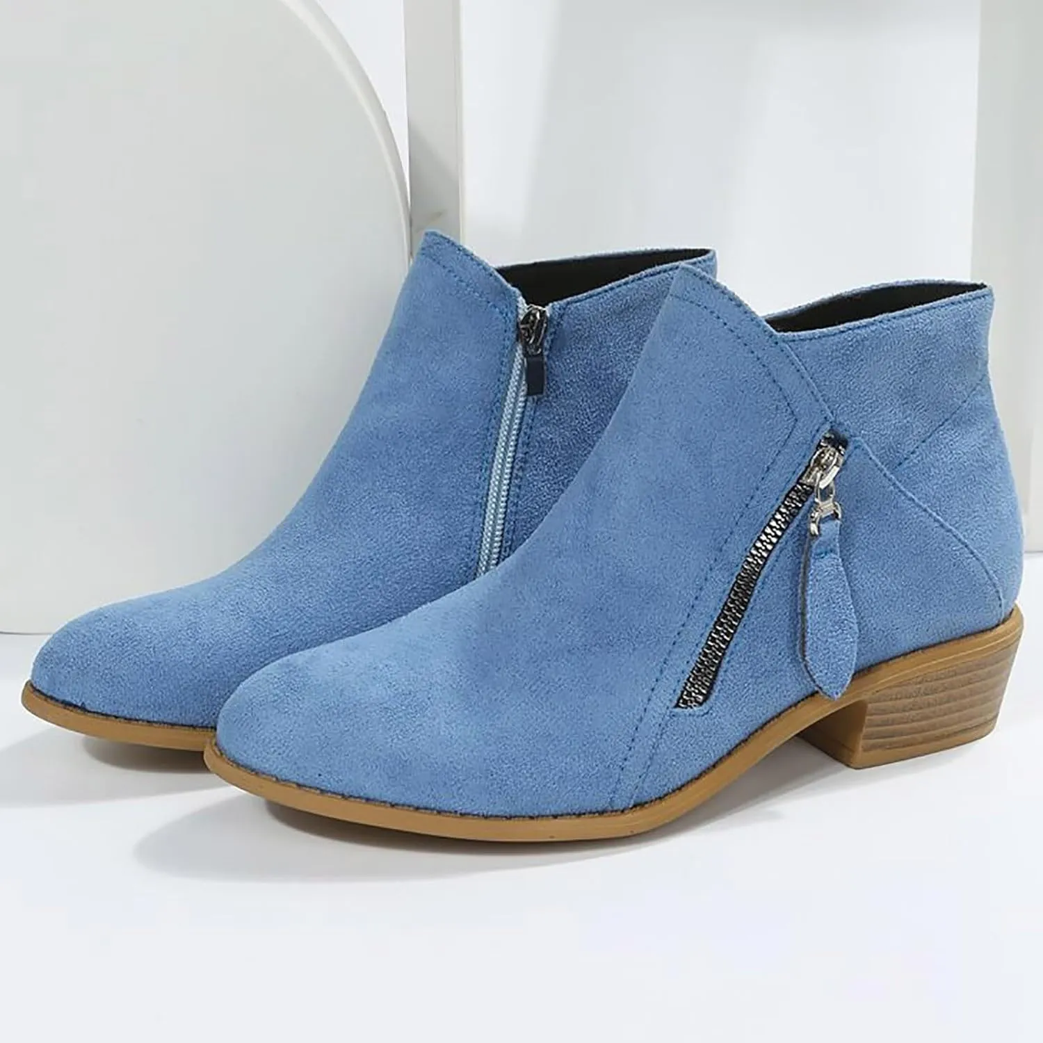 Cathalem Ankle Boots for Women, Women's Tie Knot Chelsea Pump Ankle Boots Closed Toe Stacked Heel Booties Shoes