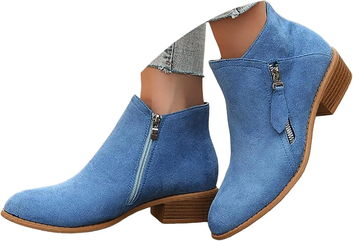 Cathalem Ankle Boots for Women, Women's Tie Knot Chelsea Pump Ankle Boots Closed Toe Stacked Heel Booties Shoes