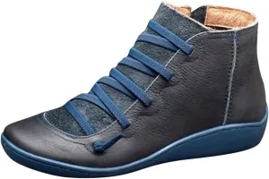 Cathalem Ankle Boots for Women,2024 New Flat Heel Booties Arch Support Booties Side Zip-up Vintage Leather Damping Shoes
