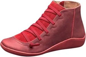 Cathalem Ankle Boots for Women,2024 New Flat Heel Booties Arch Support Booties Side Zip-up Vintage Leather Damping Shoes