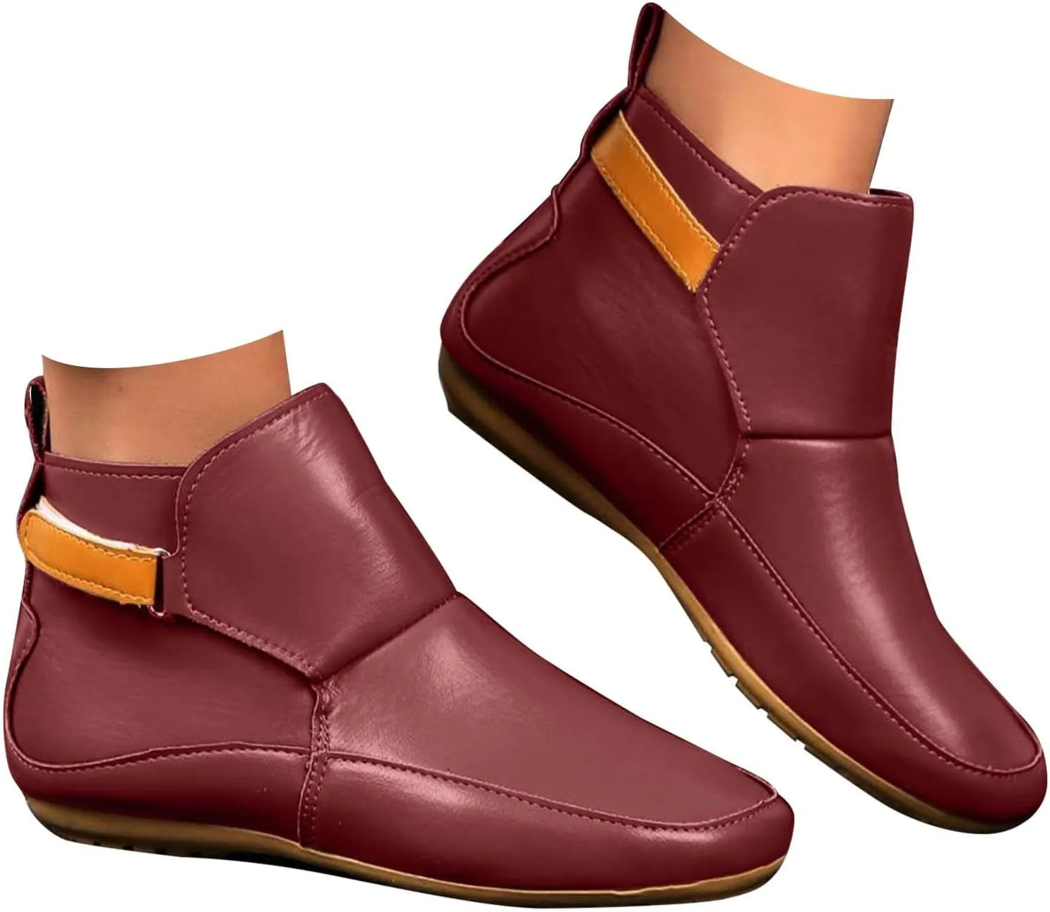 Cathalem Booties for Women, 2024 New Arch Support Booties Side Zip-up Vintage Leather Damping Shoes Flat Heel Booties