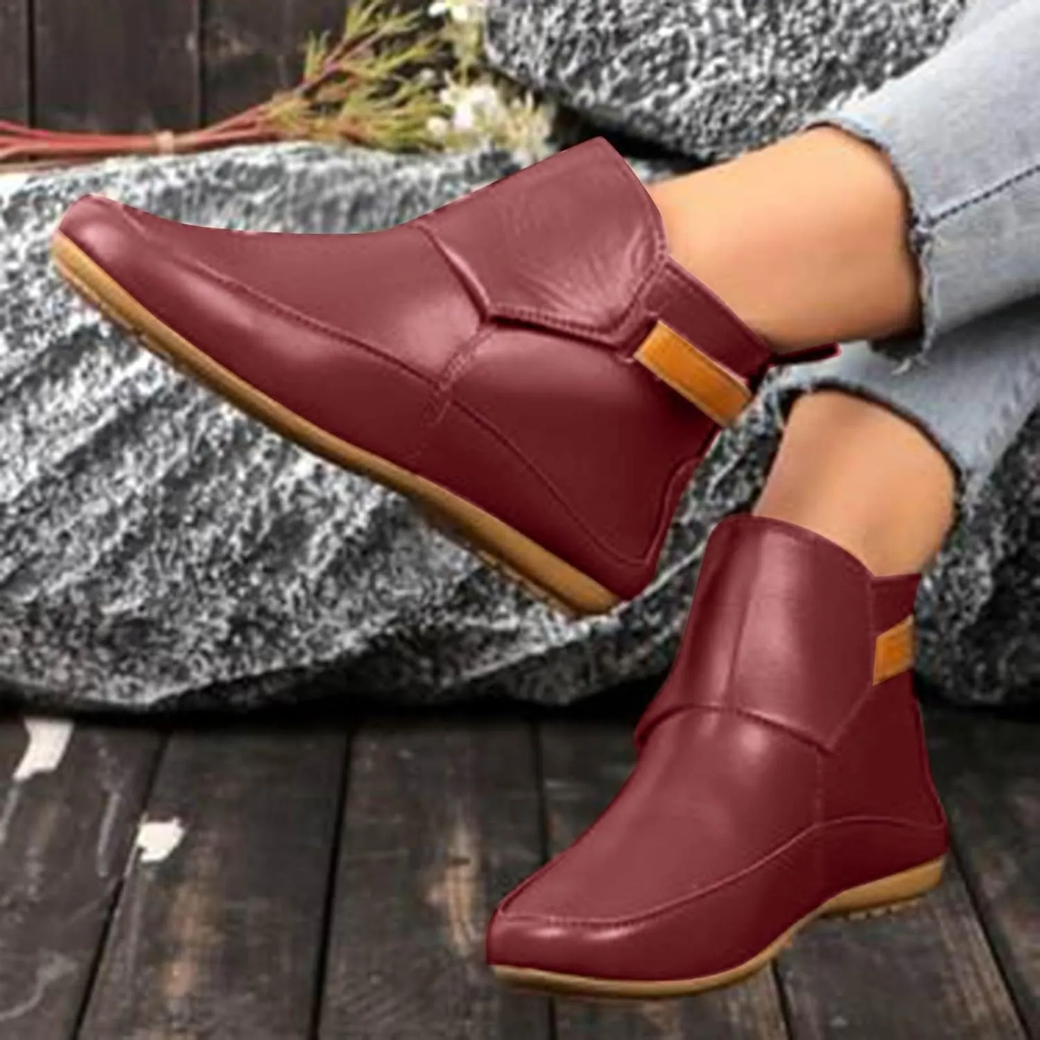 Cathalem Booties for Women, 2024 New Arch Support Booties Side Zip-up Vintage Leather Damping Shoes Flat Heel Booties