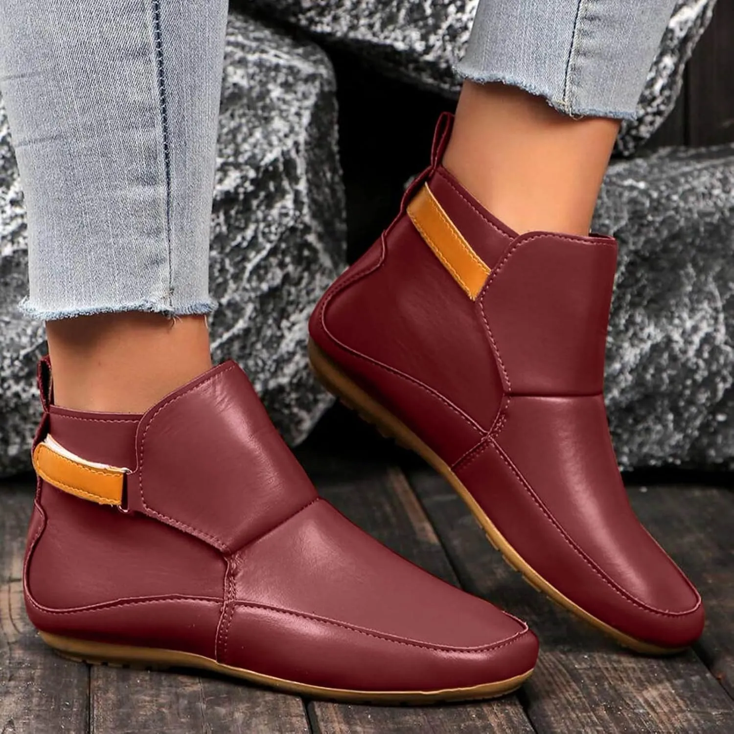 Cathalem Booties for Women, 2024 New Arch Support Booties Side Zip-up Vintage Leather Damping Shoes Flat Heel Booties
