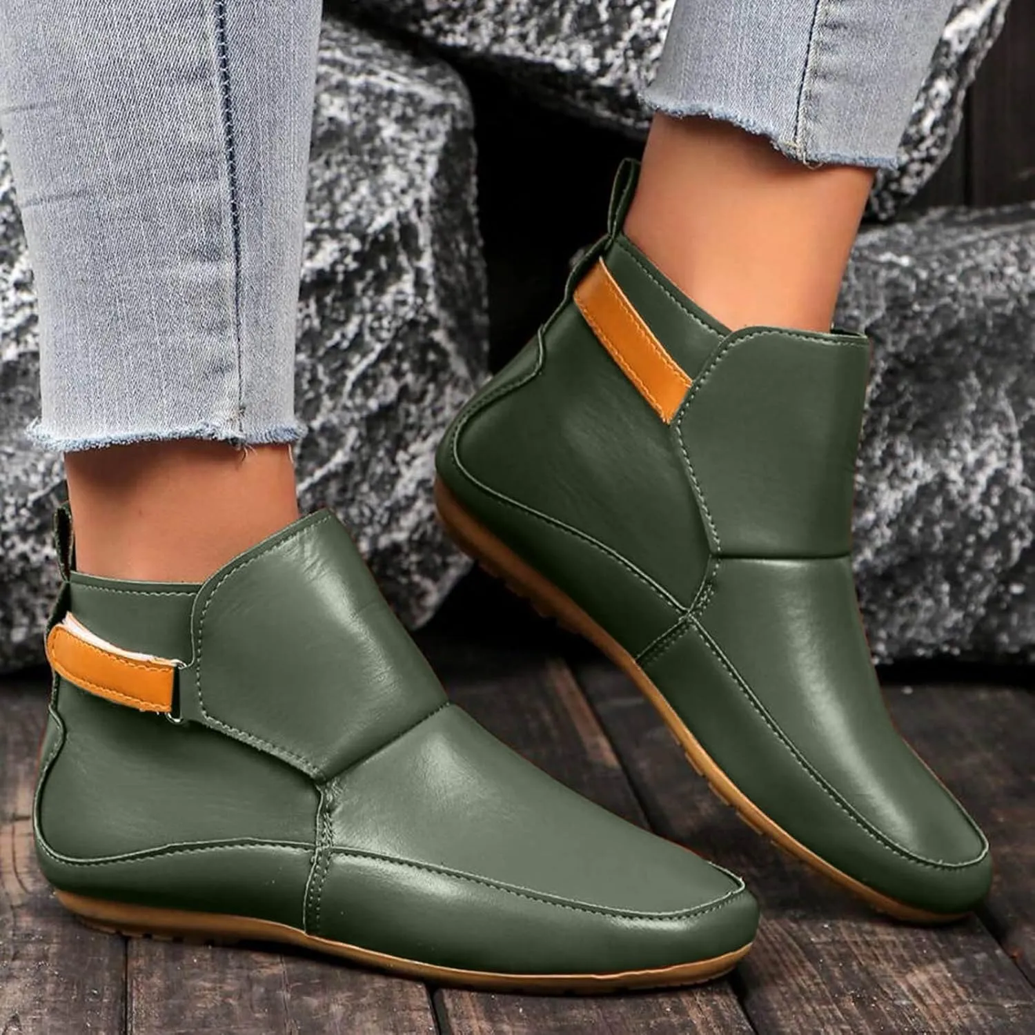 Cathalem Booties for Women 2024,Arch Support Booties Side Zip-up Vintage Leather Damping Shoes Flat Heel Booties