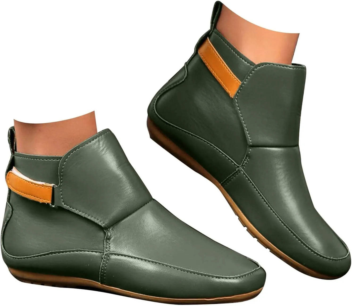Cathalem Booties for Women 2024,Arch Support Booties Side Zip-up Vintage Leather Damping Shoes Flat Heel Booties