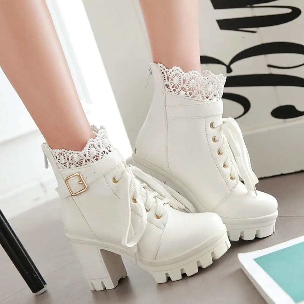 Cathalem Booties for Women for Women Dressy Chunky Heeled Combat Boot Buckle Gothic Booites Zipper Steampunk Boots