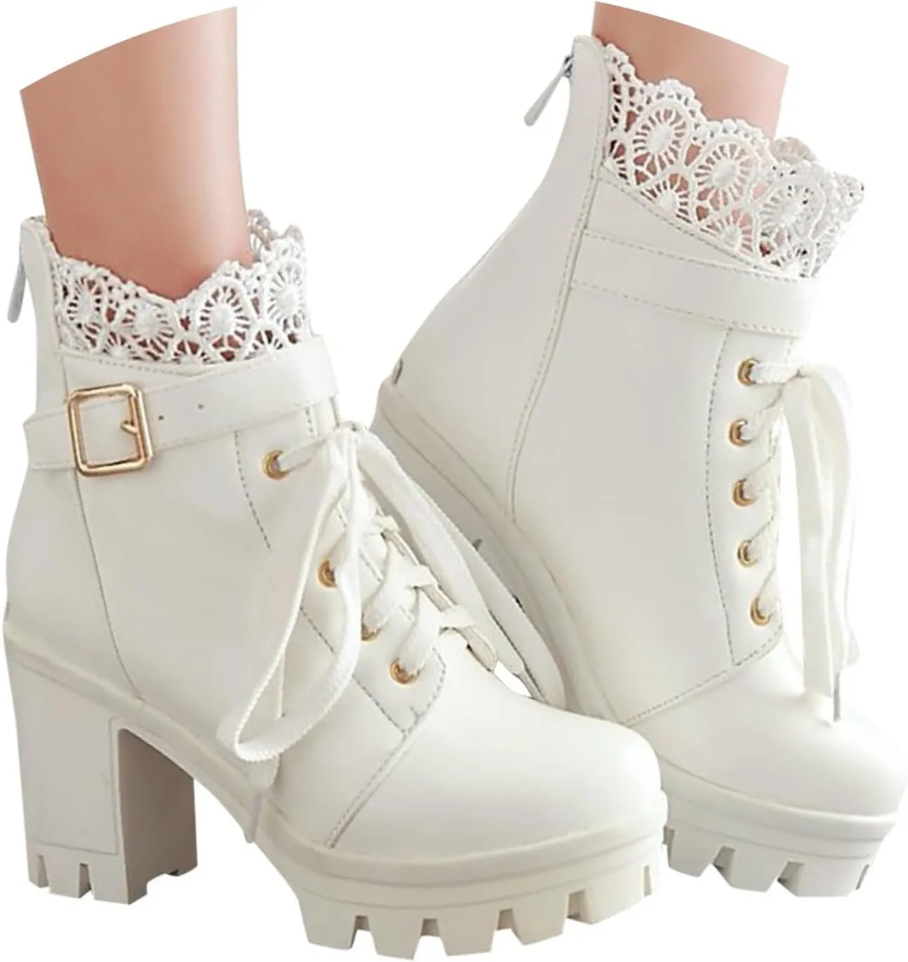 Cathalem Booties for Women for Women Dressy Chunky Heeled Combat Boot Buckle Gothic Booites Zipper Steampunk Boots