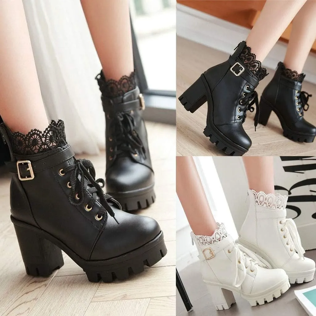 Cathalem Booties for Women for Women Dressy Chunky Heeled Combat Boot Buckle Gothic Booites Zipper Steampunk Boots