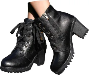 Cathalem Boots Chunky Heel Boot for Women Ankle Booties Womens Black Platform Bead Lolita DressBootie Dress Punk Shoes with Zipper Wedge High Heel Booties