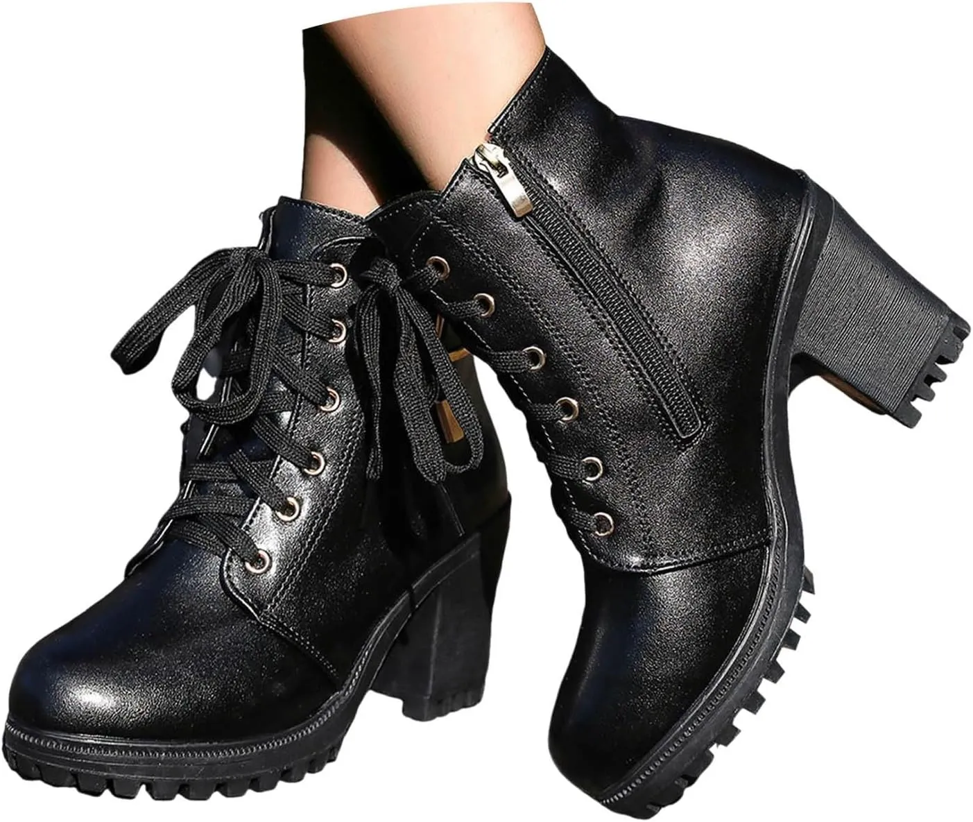 Cathalem Boots Chunky Heel Boot for Women Ankle Booties Womens Black Platform Bead Lolita DressBootie Dress Punk Shoes with Zipper Wedge High Heel Booties