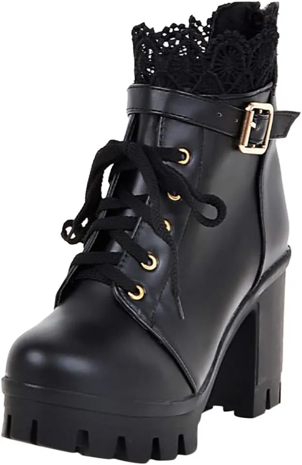 Cathalem Boots Chunky Heel Boot for Women Ankle Booties Womens Wedge Platform Lace Up Lolita Dress Bootie Dress Punk Shoes with Zipper Wedge High Heel Bootie