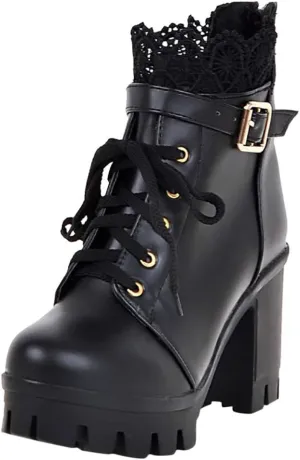 Cathalem Boots Chunky Heel Boot for Women Ankle Booties Womens Wedge Platform Lace Up Lolita Dress Bootie Dress Punk Shoes with Zipper Wedge High Heel Bootie