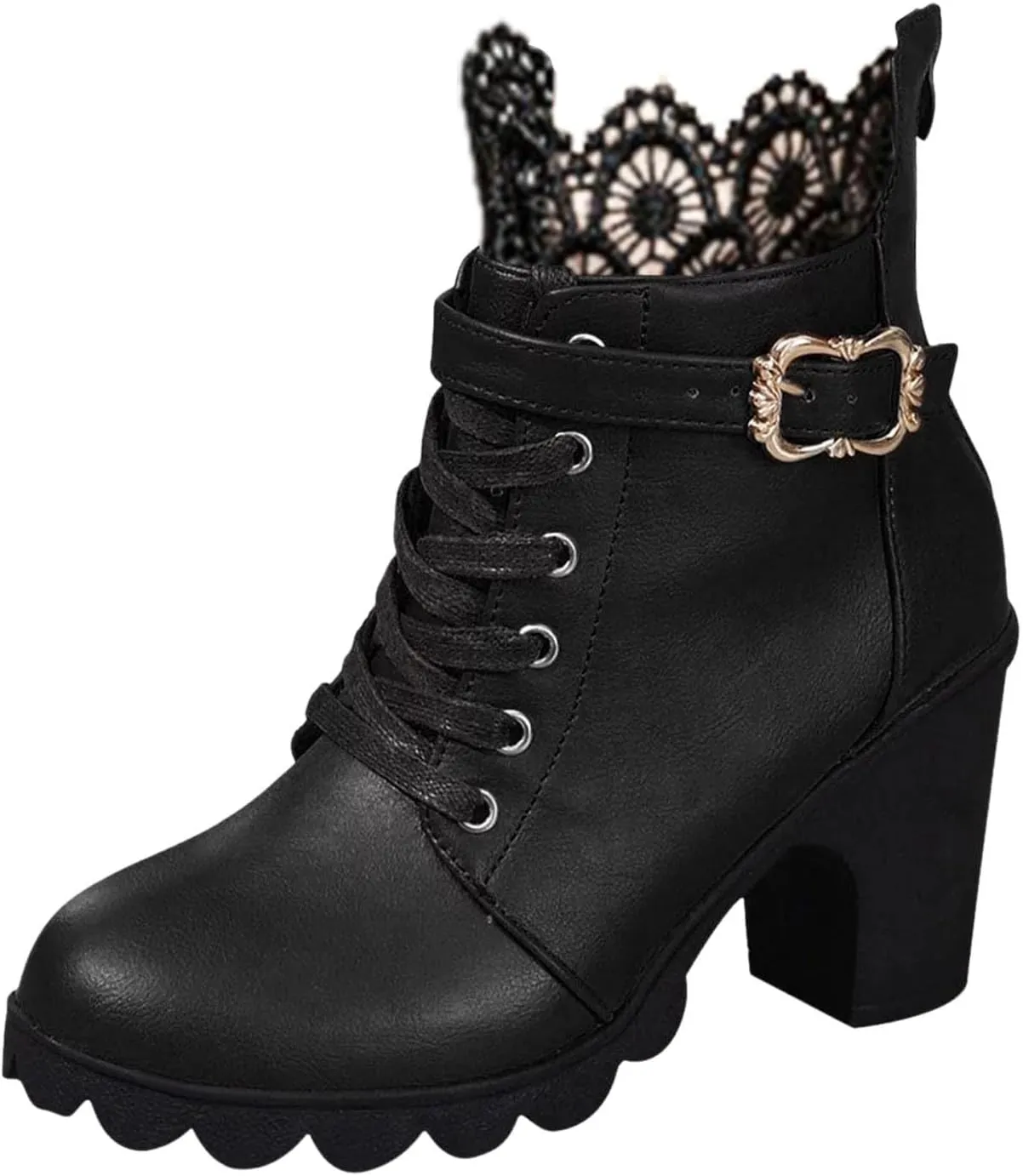Cathalem Goth Boots for Women Fashion Lace Up Chunky Thick Heeled Booties Round Toe Fall Short Booties Shoes Platform Boots