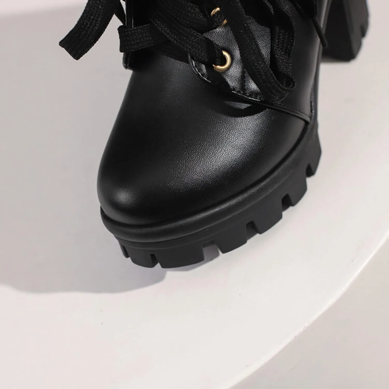Cathalem Goth Boots for Women Fashion Lace Up Chunky Thick Heeled Booties Round Toe Fall Short Booties Shoes Platform Boots