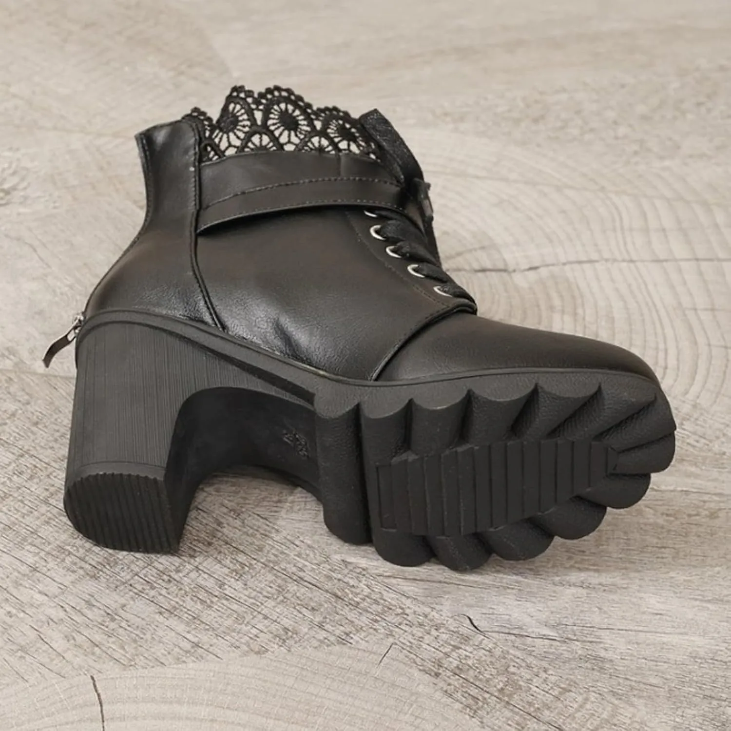 Cathalem Goth Boots for Women Fashion Lace Up Chunky Thick Heeled Booties Round Toe Fall Short Booties Shoes Platform Boots