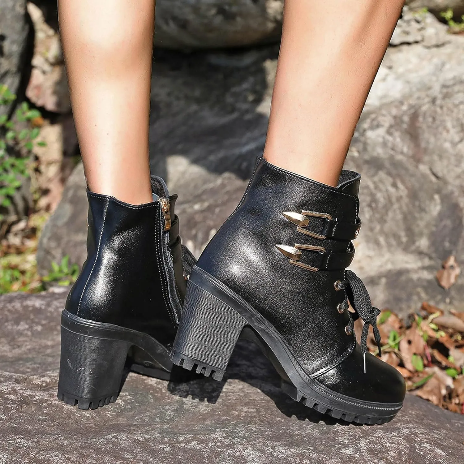 Cathalem Gothic Boots for Women Goth Platform Chunky Boots High Heel Black Ankle Booties Rivets Punk Combat Boot Shoes