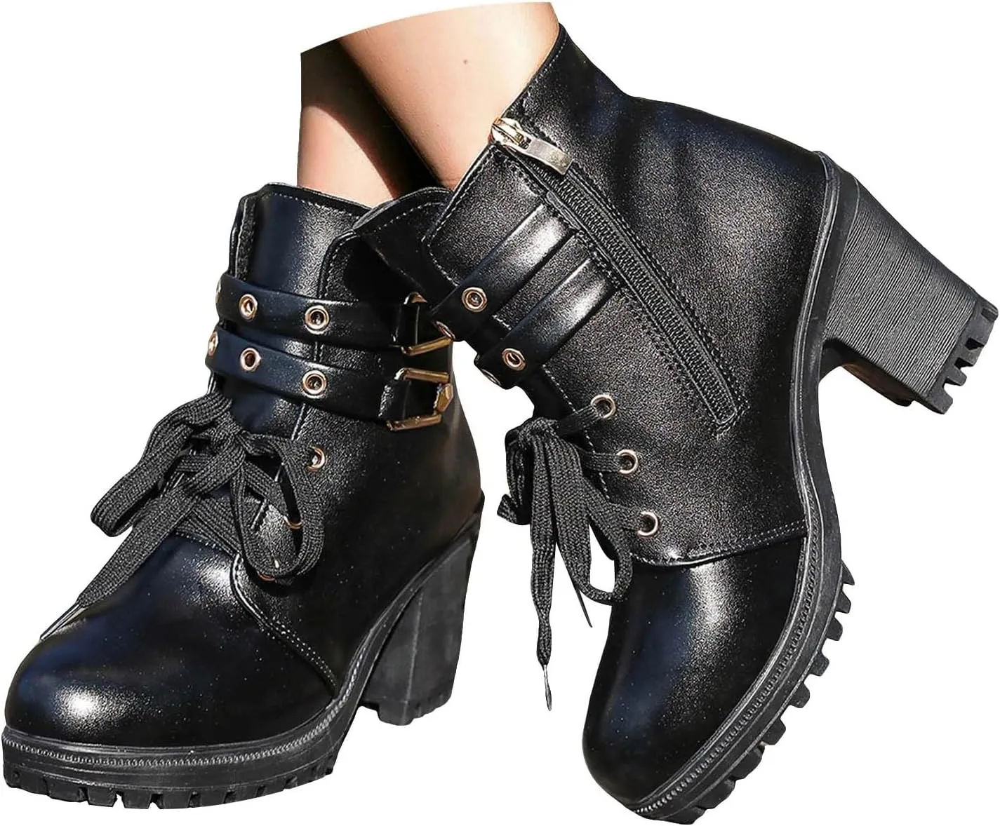 Cathalem Gothic Boots for Women Goth Platform Chunky Boots High Heel Black Ankle Booties Rivets Punk Combat Boot Shoes