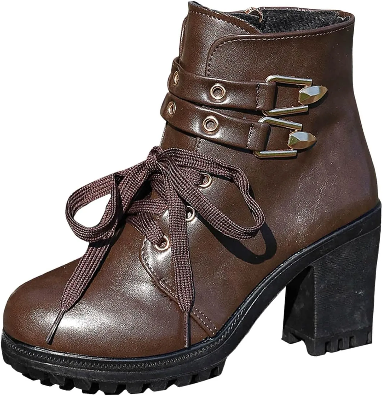 Cathalem Gothic Boots for Women Platform Combat Ankle Booties Lace Up Chunky Thick Heeled Booties Round Toe Fall Short Booties