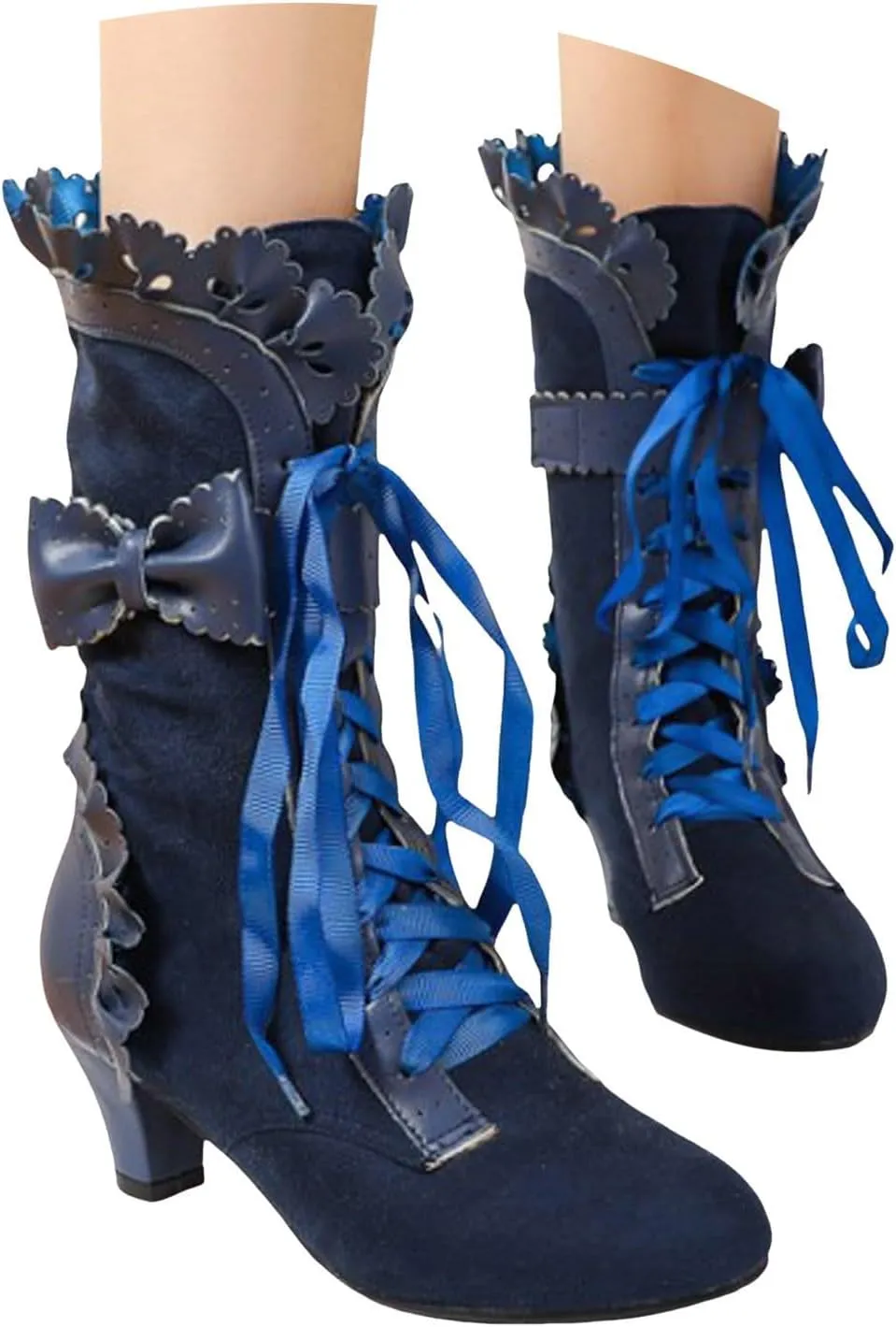 Cathalem Mid Calf Boots for Women Casual Lace Up Renaissance Boots 70s Mid Heels Vintage Boots Halloween Cosplay Witch Shoes