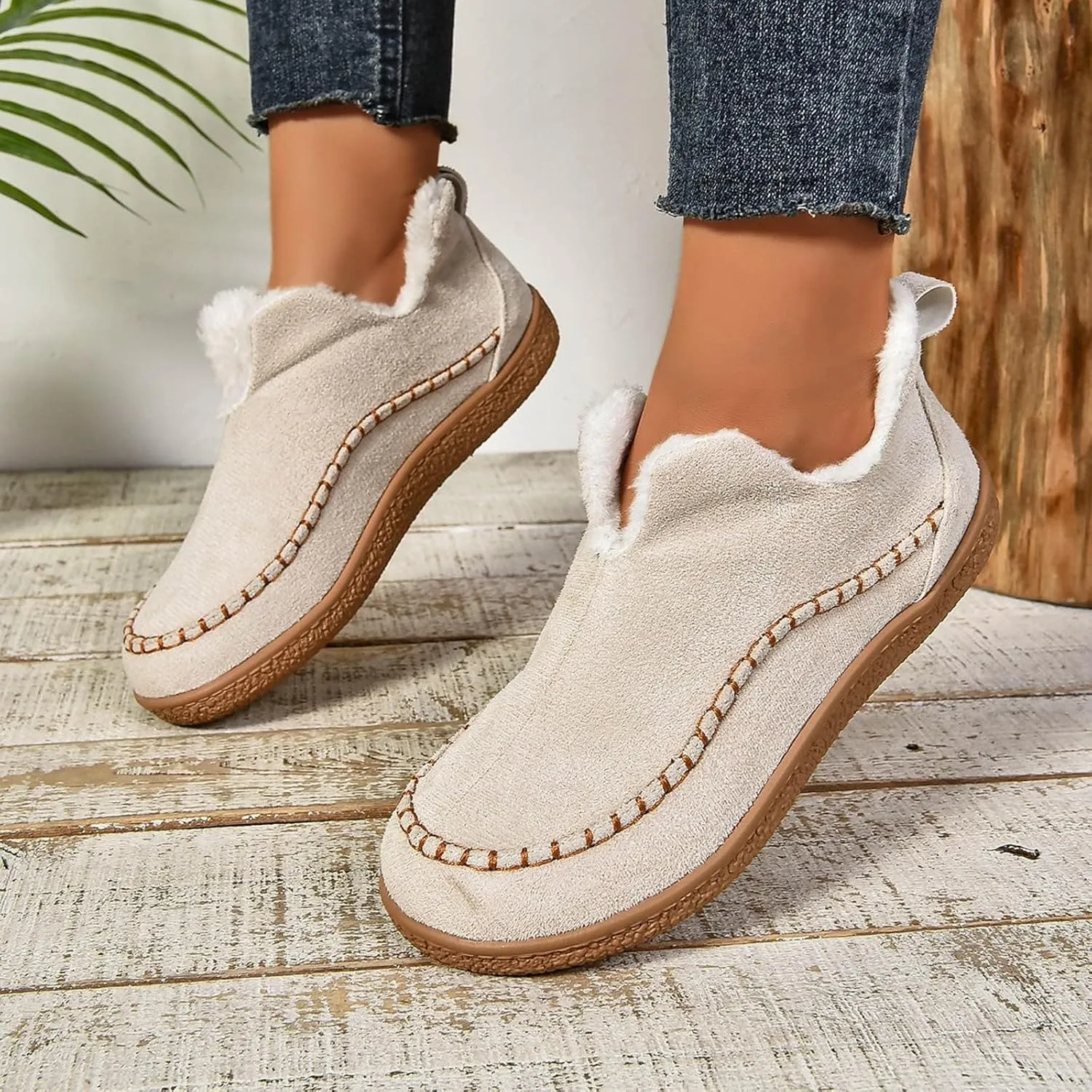 Cathalem Snow Boots for Women Winter Warm Booties Fur Lined Anti-Slip Ankle Boots Outdoor Slip On Booties Comfortable Warm Shoes