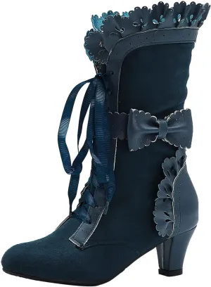 Cathalem Victorian Boots for Women 70s Mid Heels Vintage Boots Casual Lace Up Renaissance Boots Halloween Cosplay Witch Shoes