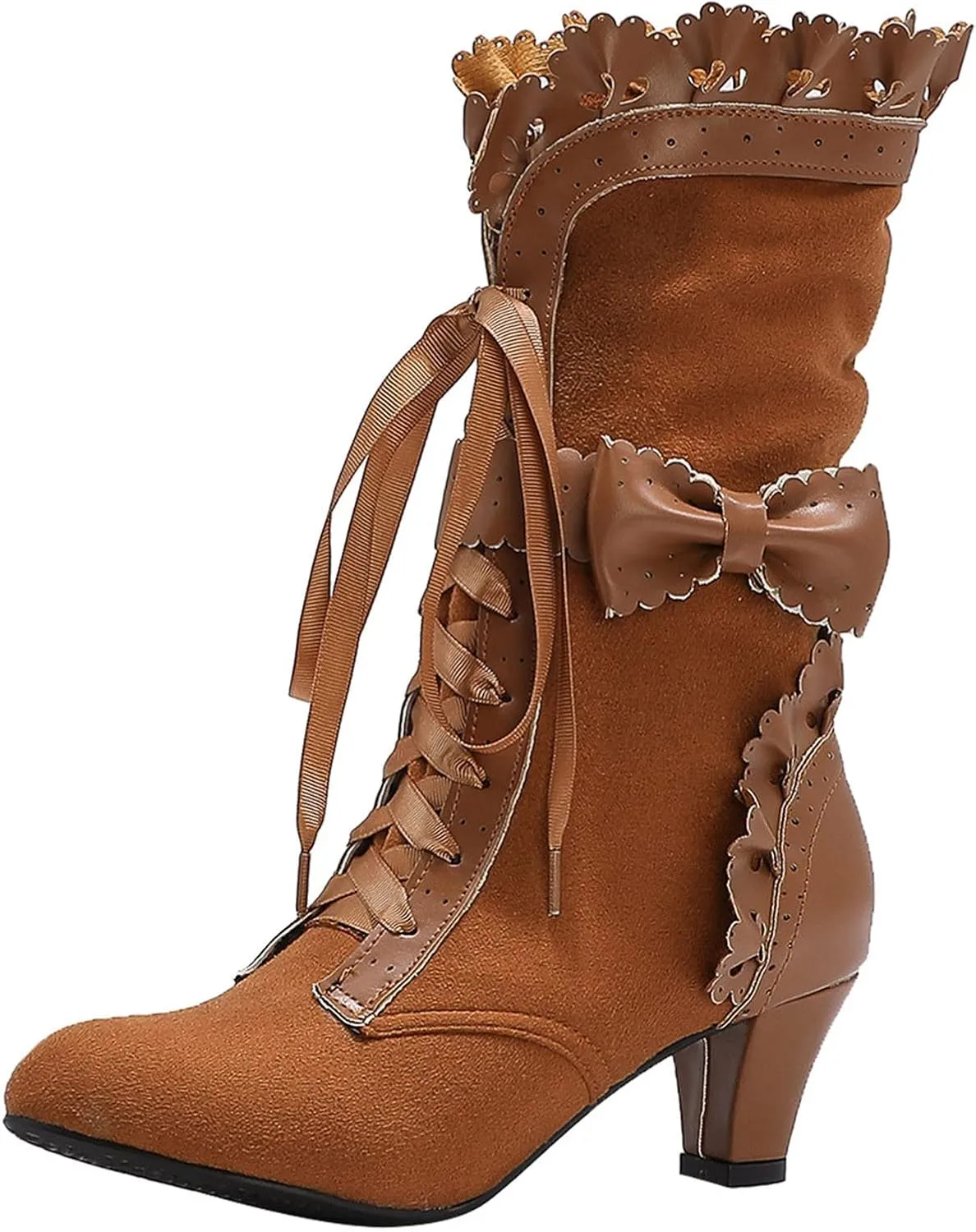 Cathalem Victorian Boots for Women Casual Lace Up Renaissance Boots 70s Mid Heels Vintage Boots Halloween Cosplay Witch Shoes