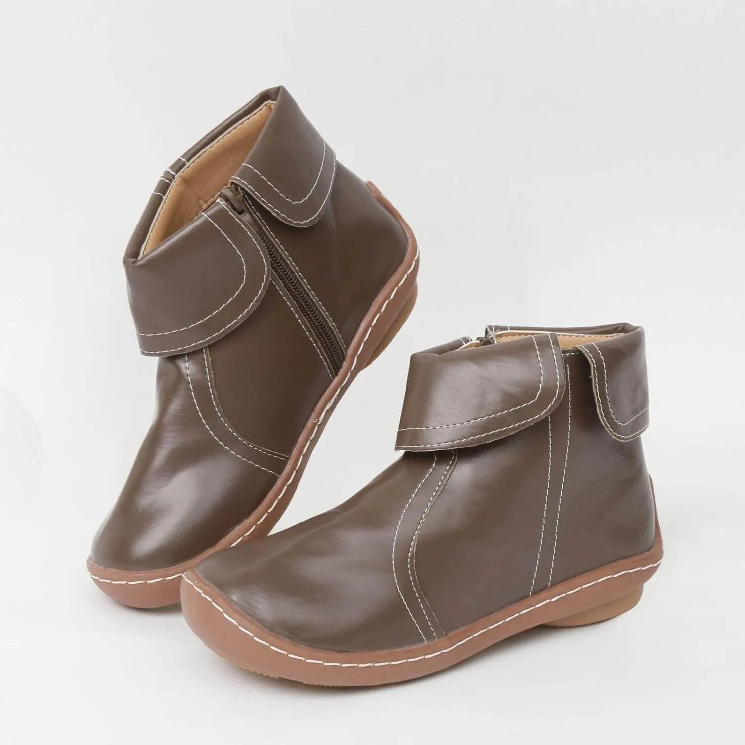 Cathalem Womens Ankle Boots, 2024 New Arch Support Booties Flat Heel Booties Side Zip-up Vintage Leather Damping Shoes