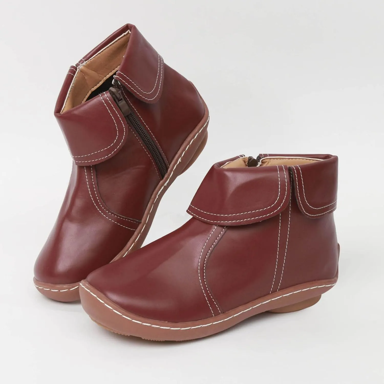 Cathalem Womens Ankle Boots, 2024 New Arch Support Booties Flat Heel Booties Side Zip-up Vintage Leather Damping Shoes