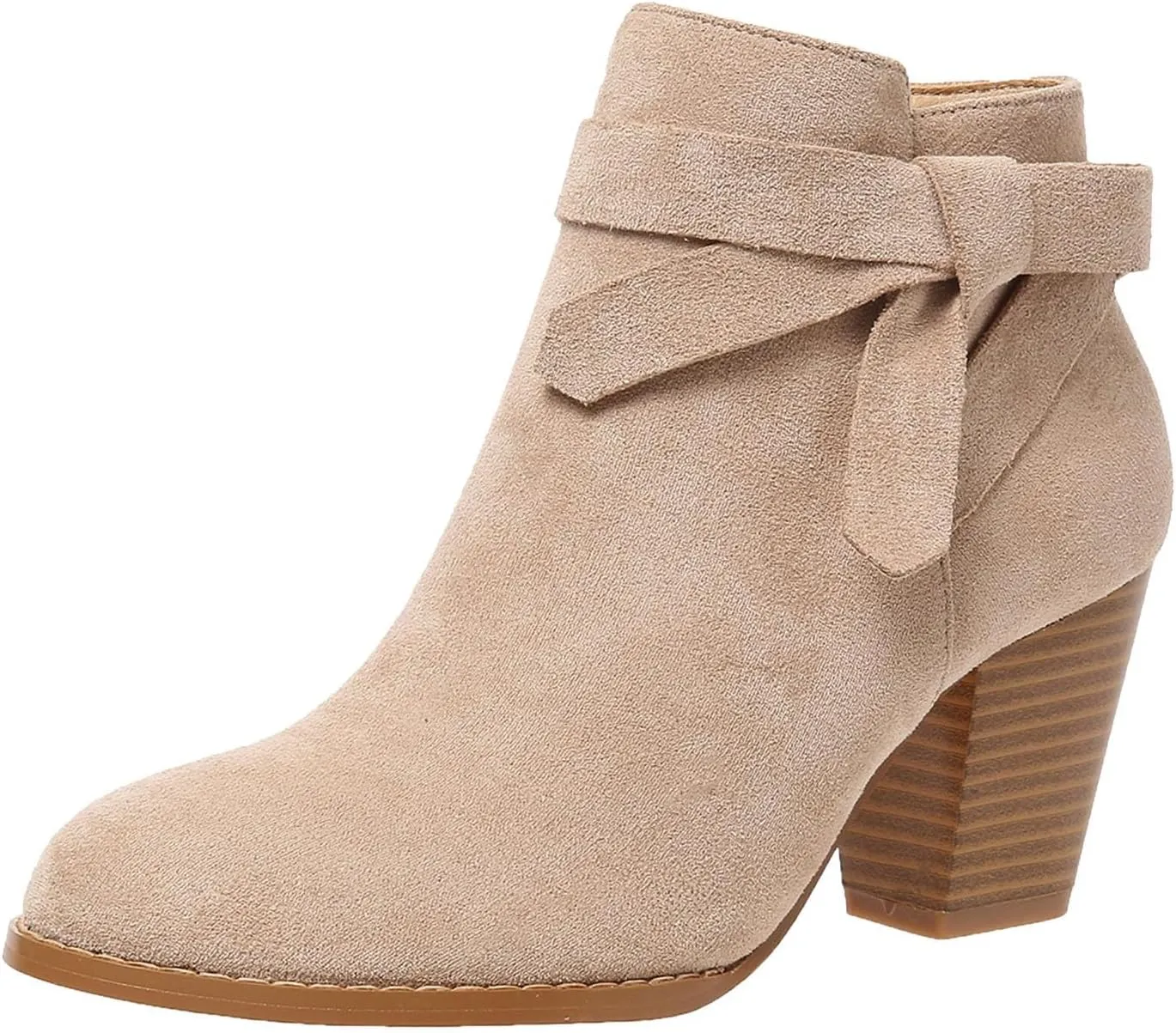 Cathalem Womens Ankle Boots, Ankle Booties for Women,Women's Tie Knot Chelsea Pump Boots Closed Toe Stacked Heel Shoes