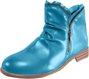 Cathalem Womens Ankle Boots Low Heel Flat Booties Chunky Stacked Pointed Toe Buckle Fall Western Dress Shoes