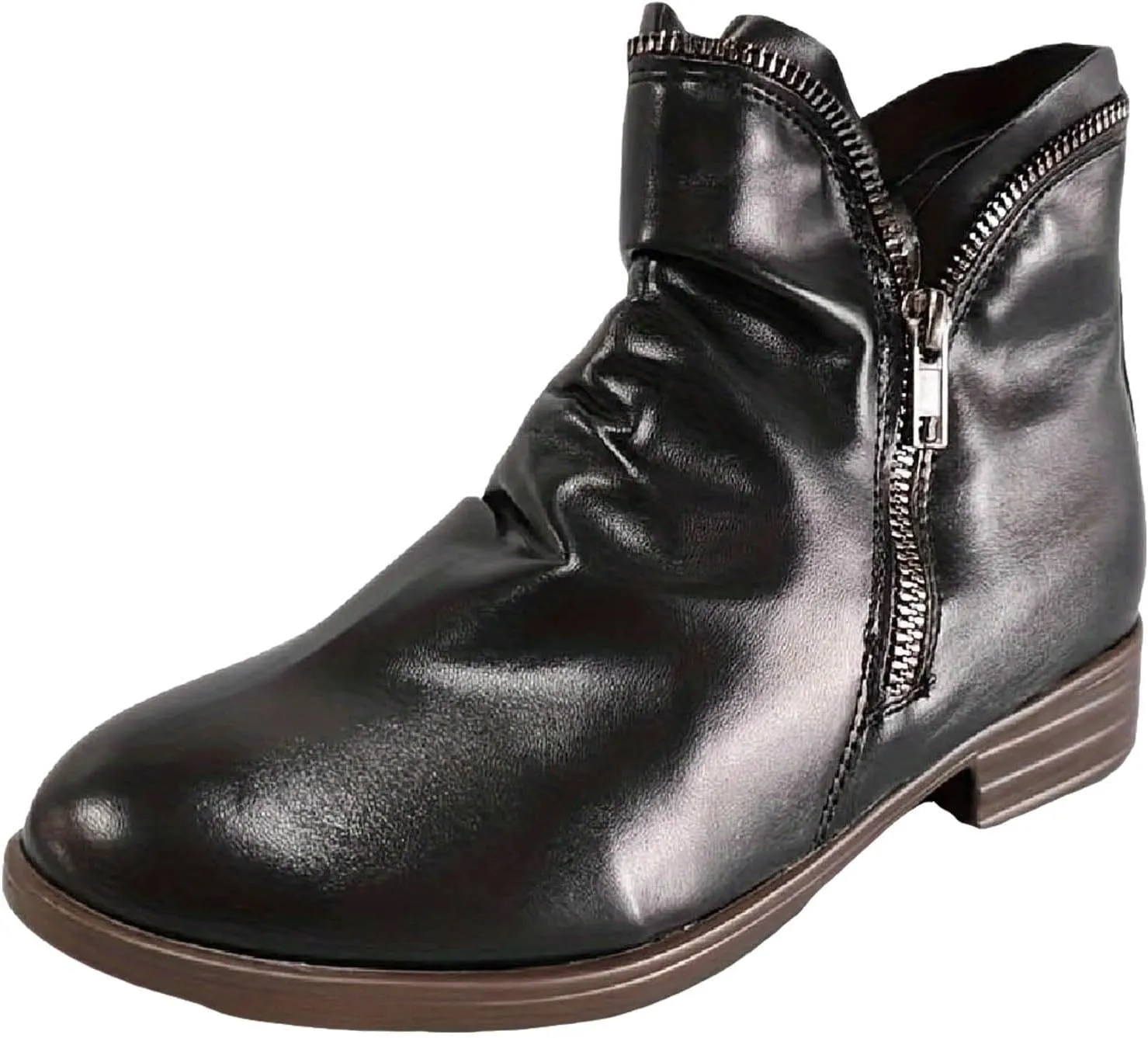 Cathalem Womens Ankle Boots Low Heel Flat Booties Chunky Stacked Pointed Toe Buckle Fall Western Dress Shoes