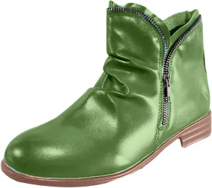 Cathalem Womens Ankle Boots Low Heel Flat Booties Chunky Stacked Pointed Toe Buckle Fall Western Dress Shoes