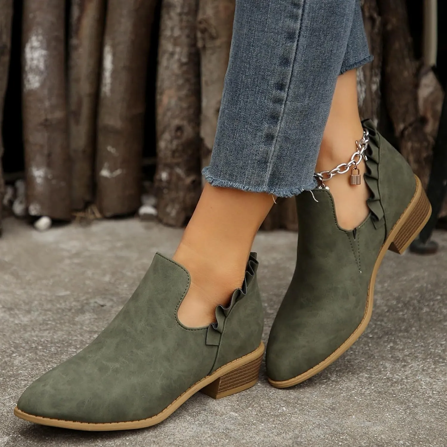Cathalem Women's Ankle Boots Low Heels Chunky Cutout Booties Perforated Western Shoes Low Heel Arch Support Boots