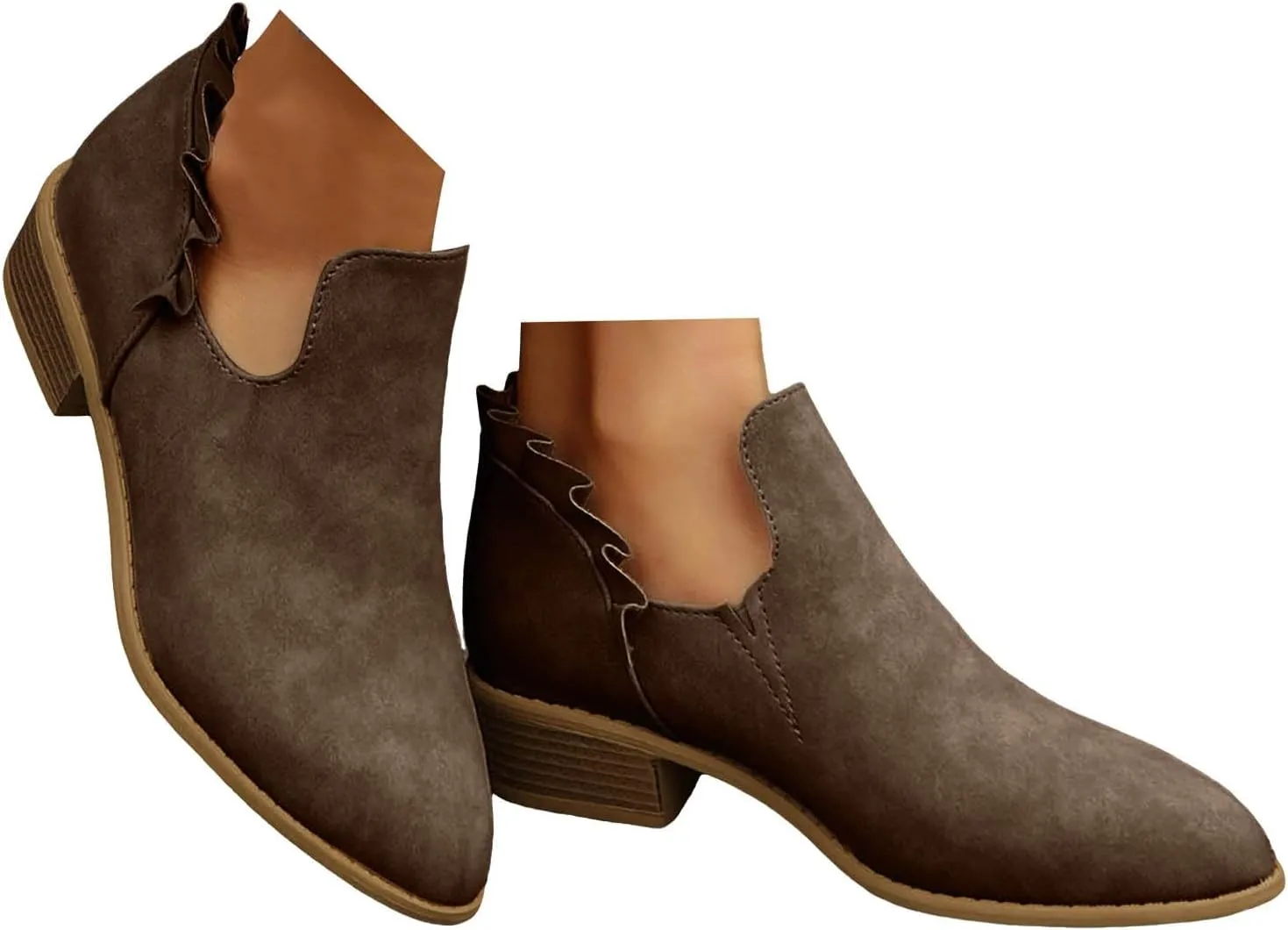 Cathalem Women's Ankle Boots Low Heels Chunky Cutout Booties Perforated Western Shoes Low Heel Arch Support Boots
