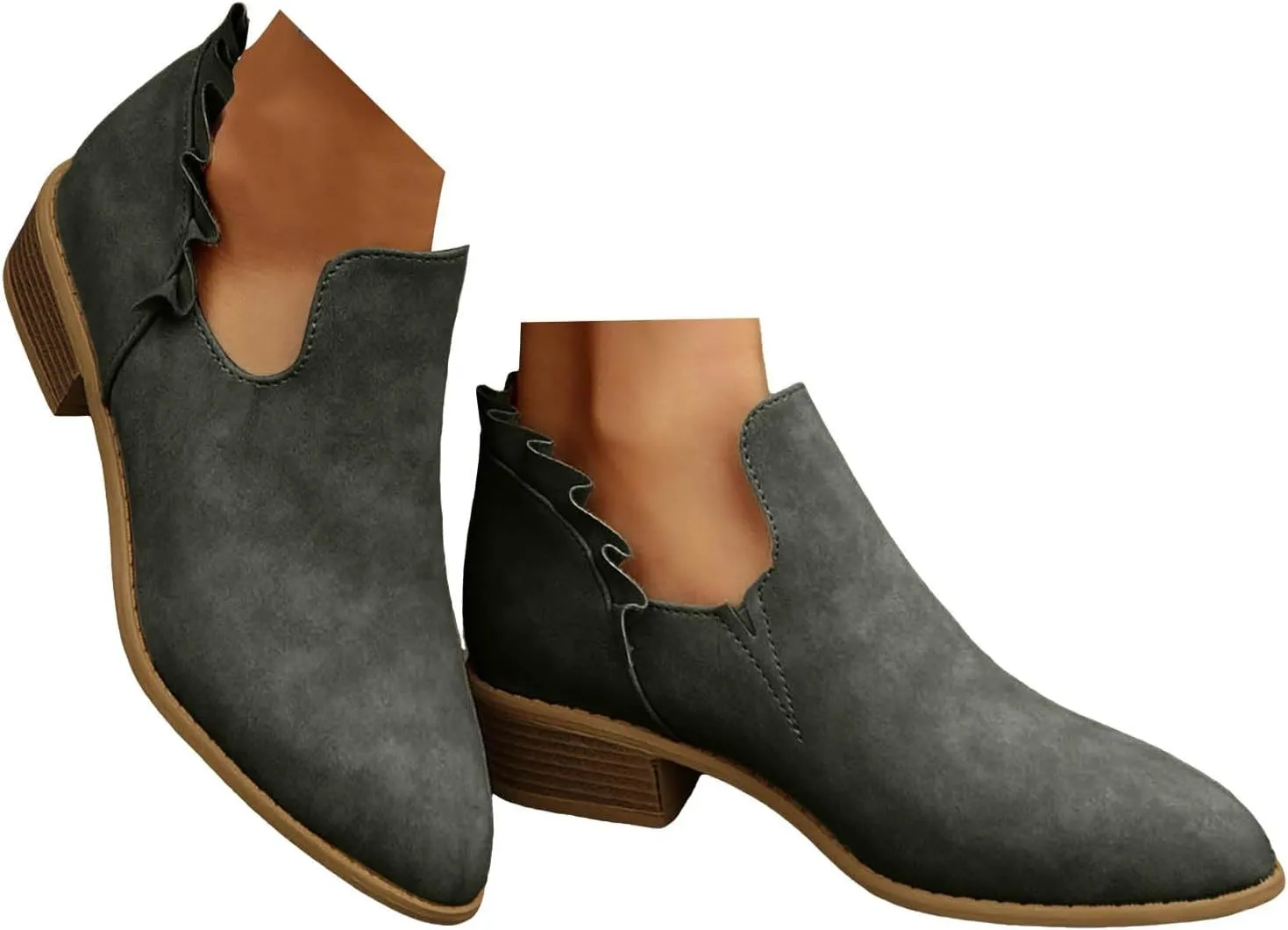 Cathalem Women's Ankle Boots Low Heels Chunky Cutout Booties Perforated Western Shoes Low Heel Arch Support Boots