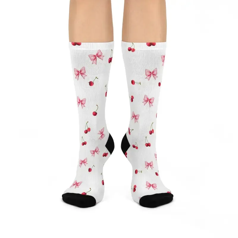 Cherry Bow Cushioned Crew Socks Vibrant and Comfy