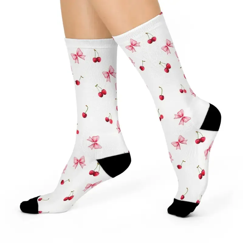 Cherry Bow Cushioned Crew Socks Vibrant and Comfy