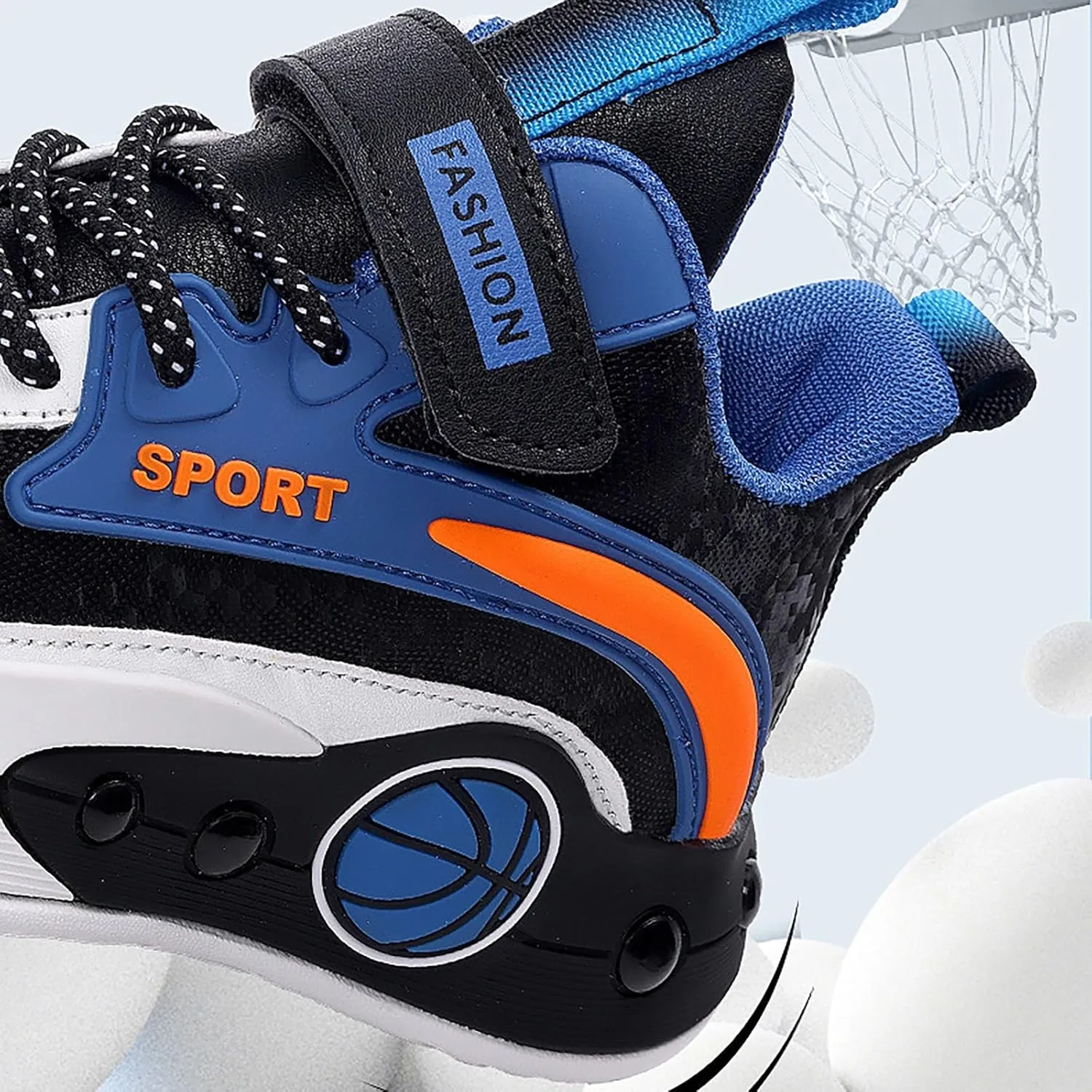 Childrens Boys Basketball Sneakers High Top Non Slip Padded Lace Sport Shoes Kids Flat Strap Breathable Sneakers