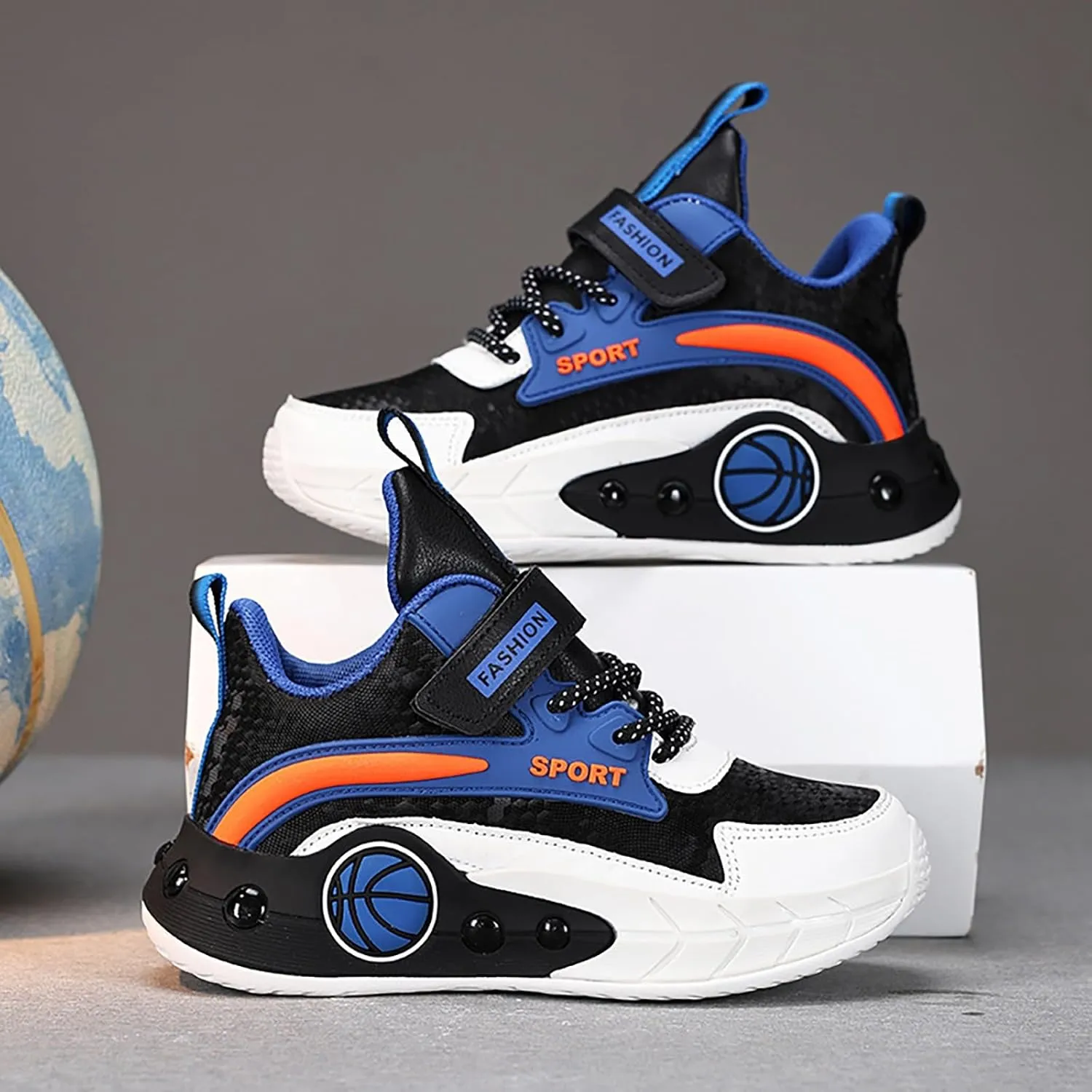 Childrens Boys Basketball Sneakers High Top Non Slip Padded Lace Sport Shoes Kids Flat Strap Breathable Sneakers
