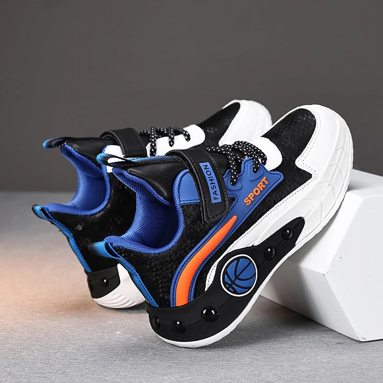 Childrens Boys Basketball Sneakers High Top Non Slip Padded Lace Sport Shoes Kids Flat Strap Breathable Sneakers