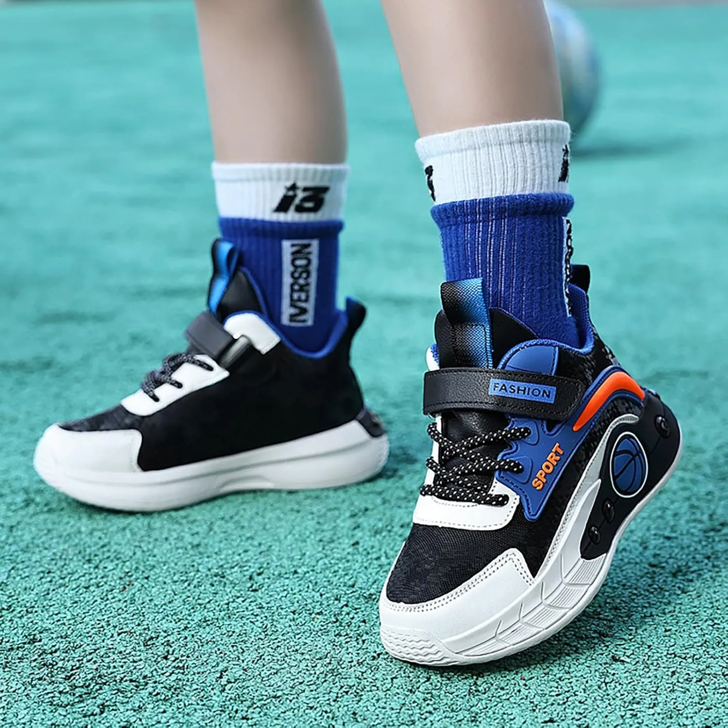 Childrens Boys Basketball Sneakers High Top Non Slip Padded Lace Sport Shoes Kids Flat Strap Breathable Sneakers